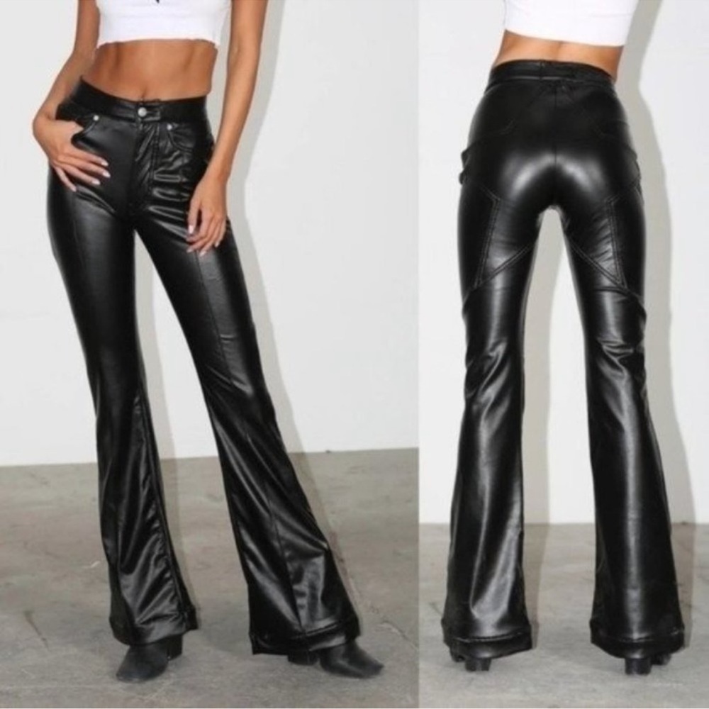 Revice Pants Womens 25 Vegan Leather Venus Flare Supernova Stitch Star Black